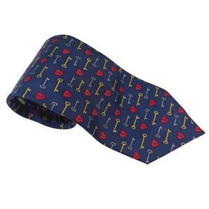 Alynn Neckwear Mens Silk Tie Navy Blue Key To My Heart Novelty Hearts Keys